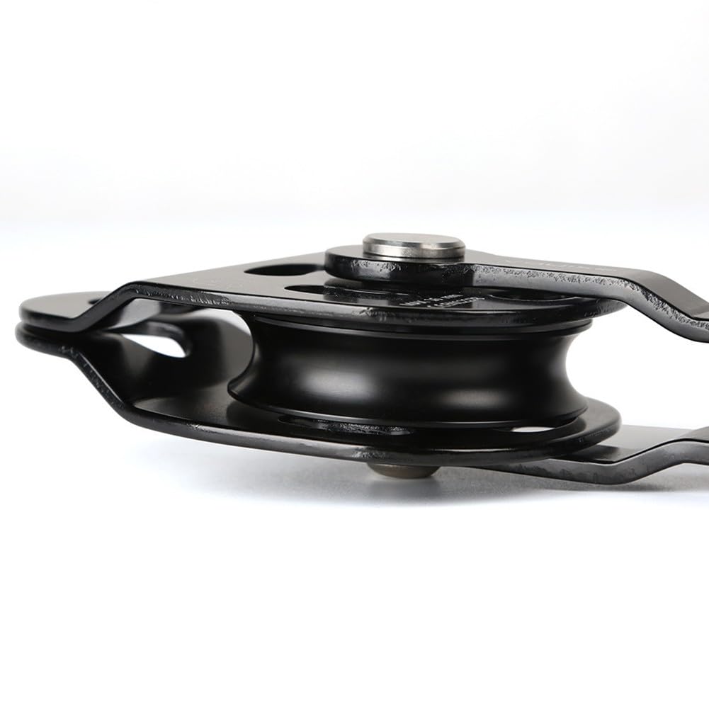 Elevador de polea unidireccional de 25 KN de carga estática de aleación de aluminio para ascender para escalada de cuerda de 8 a 12 mm para levantamiento de arrastre resistente, color negro