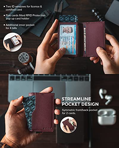 Image of VULKIT Card Holder Wallet with Double ID Windows RFID Blocking Pop Up Wallet Minimalist Design for 12 Cards