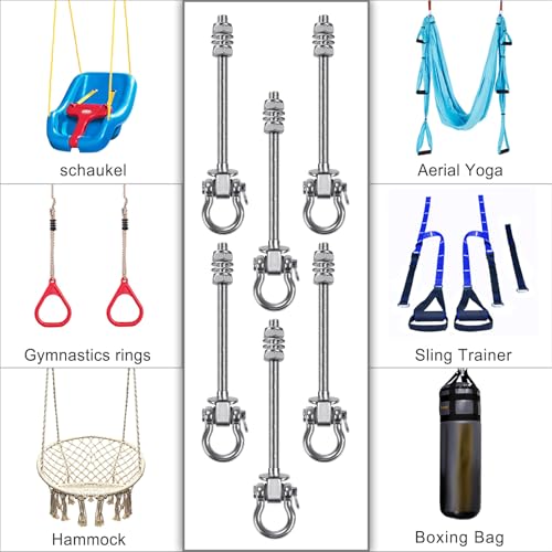 SELEWARE Heavy Duty Bearing Swing Hangers, 6 Pack Stainless Steel Swing Hooks for Wood and Steel Beam, Swing Hardware for Hammock, Yoga Swing, Porch Swing, Heavy Bag, 7" x M2/5", 1500LB Capacity by SELEWARE - Image 7