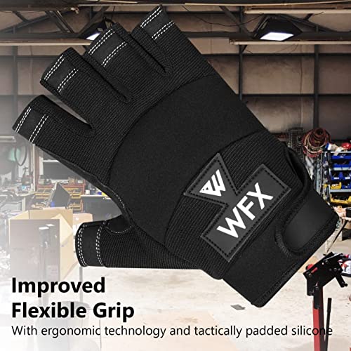 WFX Tough Fingerless Performance Gloves Protection Work Gloves, Padded Palm, Half-Finger Black (Small), S (Pack of 1) - Image 3