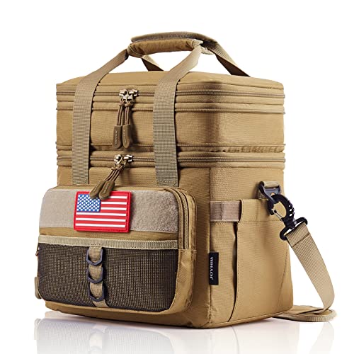 Joyhill Tactical Lunch Box For Men, Double Deck Expandable Insulated Lunch Bag, Large Durable Thermal And Cooler Bag For Adult, Modern Leakproof Bag For Adult Work, Camping, Picnic, Sandy #TOP3