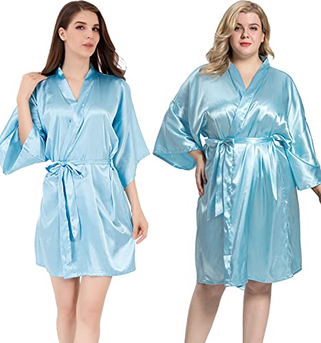 Image of MORFORU Women Bride Bridesmaid Silky Satin Kimono Robe Solid Color Sleepwear for Wedding Party Getting Ready, Short