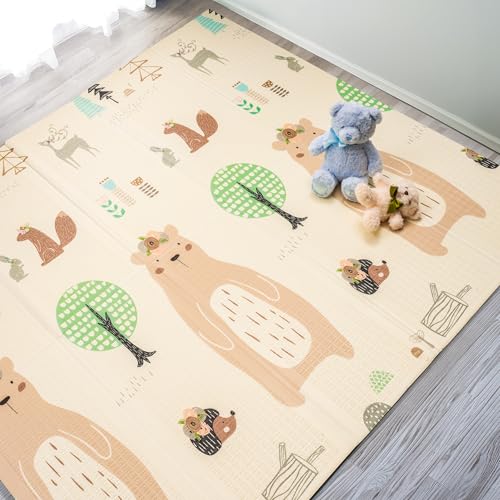 Image of Sorbus Foldable Baby Play Mat, Kids Foam Mats for Floor with Travel Bag - Waterproof Foldable Play Mats for Babies, Infants, Toddlers, and Kids Playtime & Tummy Time 78x70x0.4 (Forest Friends)