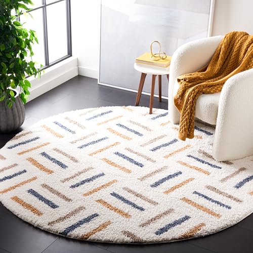Tapete redondo SAFAVIEH Calico Shag 6'7" Ivory y dorado miniatura 1