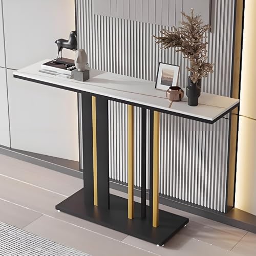 Genérico Consola Estrecha Minimalista, Blanca, con Base de Metal, para recibidor, Mesa Auxiliar Rectangular para Sala, Dormitorio y recibidor - 80 cm/31,4'