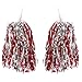 Pom Poms Cheerleading Stuff- Cheerleader Cheering Squad Pompoms with Baton Handle for Team Spirit Sports Games Dance Outfit - Cheer Pom Pom - Cheerleader Pom Poms for Kids and Adult (Red Silver)