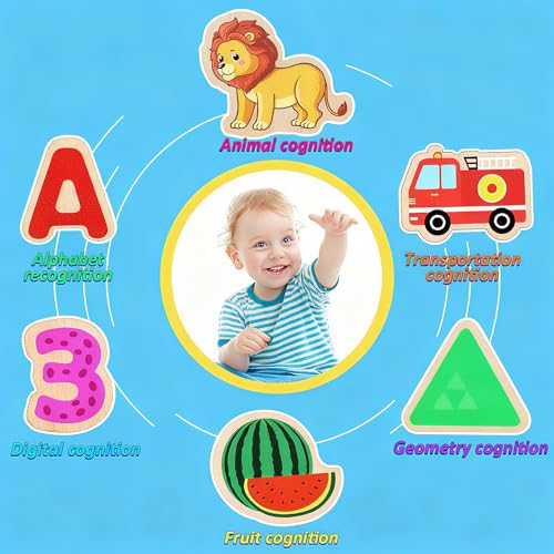 lenbest 6 pcs Puzzle en Bois Enfant - Montessori Jouet Bebe - Puzzle Enfant 2 3 4 Ans - Alphabet Nombre Forme Véhicules Fruit Animal Puzzle - Jouet Enfant 2 3 4 Ans - Cadeau Fille Garcon Pâques – vue 6