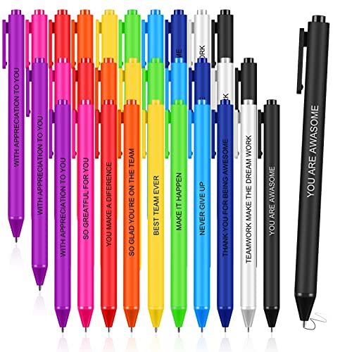 Lot de 30 stylos à bille colorés avec citation de motivation encre noire pour le bureau