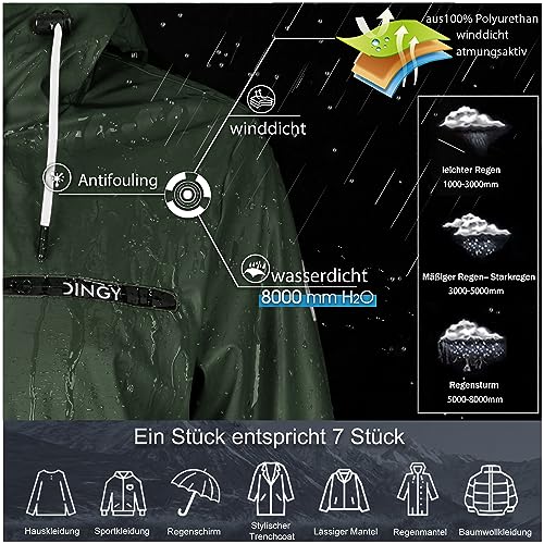 Regenmantel Damen Wasserdicht Regenjacke Winterjacke Damen Lang Wintermantel Warm Gefütterte Friesennerz Übergangsjacke Herbst Softshelljacke mit Kapuze Windbreaker Parka Winter,Dunkelgrün,44