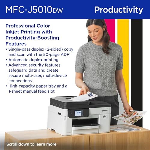 Image of Brother INKvestment 5010 Wireless Color Inkjet All-in-One Printer with Automatic 2-Sided Copy & Scan with 2.7 inch Color Touchscreen (MCF-J5010DW)