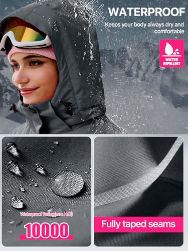 FREE SOLDIER Damen Winterjacke Wasserdicht Atmungsaktiv Warme Fleece Gefütterte Ski Jacke Outdoor Winterregenjacke mit Kapuze und Vollständig Versiegelte Nähte (Grau,S)