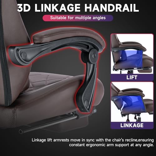Image of Gaming Chair with Footrest and Massage Lumbar Support, Ergonomic Computer Gamer Chair, Office Video Game Chairs with Adjustable Height and Backrest (Coffee)