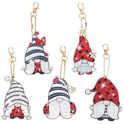 LYLIDIA 5 Pcs DIY Diamond Painting Keychain, 5D Full Drill Diamond Painting Keyring, Diamond Stickers Painting Kits Art Crafts Set, Dwarfs and Ladybug, Decorative Painting Pendant Kits for Children Cover