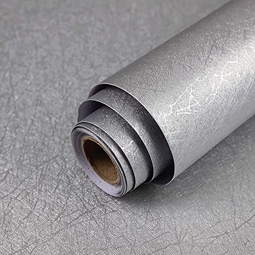 Image of Silver Wallpaper Embossed Self Adhesive Peel and Stick Removable Home Decoration Cabinet Counter tops Furniture Counter top Solid Color Shelf Paper Silk