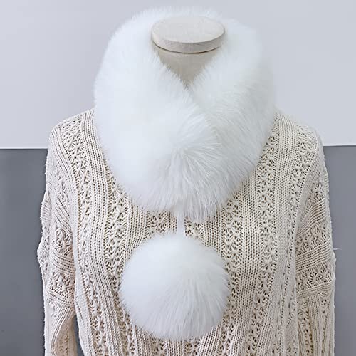 Women Winter Soft Warm Faux Fox Fur Neck Scarf Fake Collar Pom-pom2