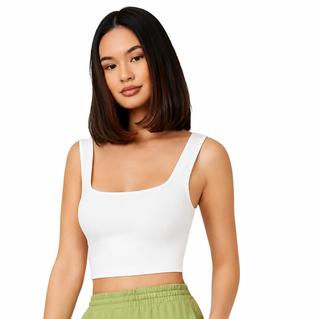 Anifa Women's Knitted Sleeveless Solid Square Neck Tank Top | Stretchable Ribbed Slim Fit Camisole | Casual Basic Crop Top, Gym & Layering-picture-36