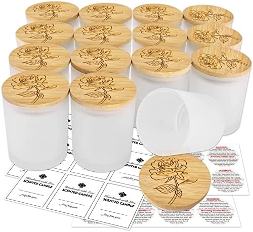 SUPMIND 15 Pack Candle Glass Jars-7oz Frosted Empty Candle Jars with Bamboo Lids and Sticky Labels, Bulk Candle Jars for Making Candles Containers - Dishwasher Safe
