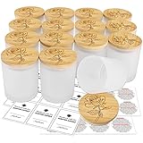 SUPMIND 15 Pack Candle Glass Jars-7oz Frosted Empty Candle Jars with Bamboo Lids and Sticky Labels,