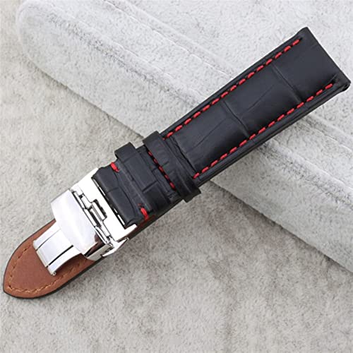 Bracelet de montre cuir véritable noir coutures rouges 18mm à 24mm - 4