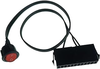 Wen ST PC Server ATX PSU 24Pin Female Socket Starter Switch Button Power Cable 18AWG Self-Lock Boat Shape 50cm Red Indicator Light(Red Indicator Light)
