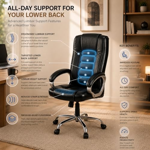 Image of GOYALSON Doctor Ortho Lumbar Support Spine Care High Back Office Executive Boss Black Revolving Chair | Made in India (Black New)