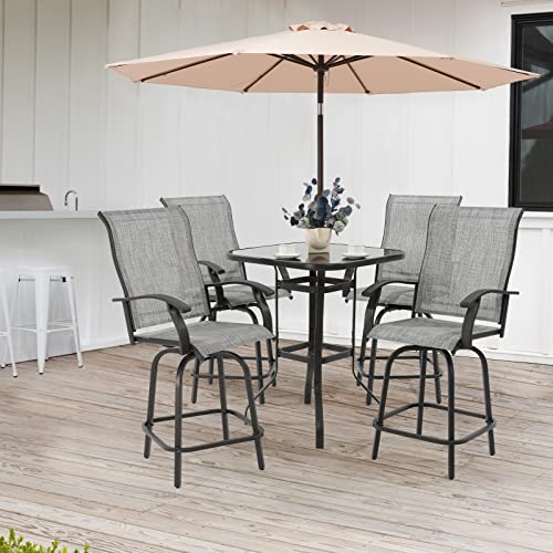 Udpatio Patio Swivel Bar Stools Chair Of 4, Outdoor Bar Heigt Set, All Weather High Back And Armrest Rocking Stools & Bar Chairs For Backyard, Lawn Garden, Balcony And Pool, Grey White #TOP1
