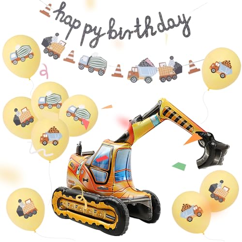 Décoration Anniversaire Excavatrice 11 Pièces,Ballons d'Excavatrice,Ballons de Chantier de Construction,Ballon de Véhicule D'ingénierie,Decoration Anniversaire Chantier,Uniquement les 15 ans et plus
