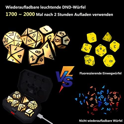 Dungeons and Dragons Gifts Dice,20S Shine Light up DND Dice Set with Rechargable Box,7PCS D&D Dice Large Polyhedral Dice for Role Playing RPG Game D20 D12 D10 D% D8 D6 D4 (20S Shine-Warm Light2)