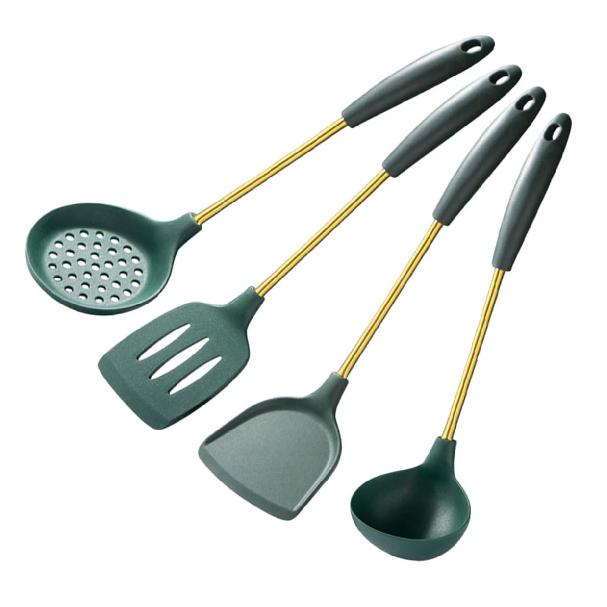 SHINEOFI Edelstahl Küchenutensilien mit Hitzebeständigen Silikon Griffen für Kochen und Backen Antihaft Kochutensilien für Küche und Camping