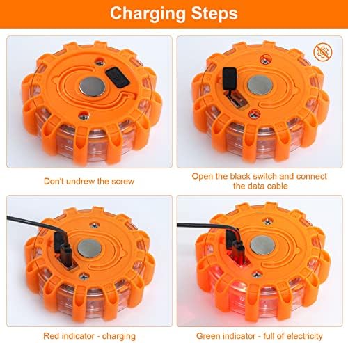 [3 Pack] LED Road Flare, USB Rechargeable Emergency Disc Beacon with 9 Flash Modes, 3 in 1 Charging Cable & Car Charger Roadside Flashing Warning Lights for Car Truck BoatsBatteries Included