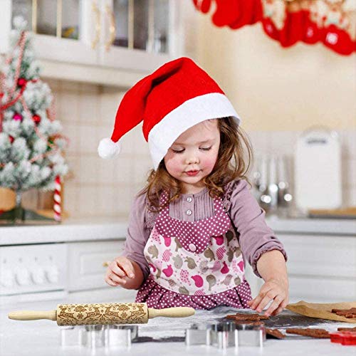 Christmas Engraved Designs Rolling Pin Embossed Wooden 3D Rolling Pins With Handles For Christmas Baking Cookies (14In 4Pack) #TOP4