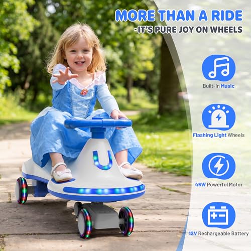 Electric Wiggle Car for Kids, Anti-Rollover Ride On Car 12V Rechargeable Battery, Music, Flashing Wheels, Birthday Gift Ride on Toys for Kids 4-8, Carros Eléctricos para Niños — view 2