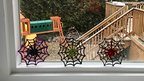 Christmas Traditions 12 Pieces 4 Inch 3D Glittered Halloween Decorations Spider Ornaments On Web For Door/Window/Wall, Indoor/Outdoor Use Party Decorations Supplies Hanging Ornaments 3 Colors Asst. #TOP2