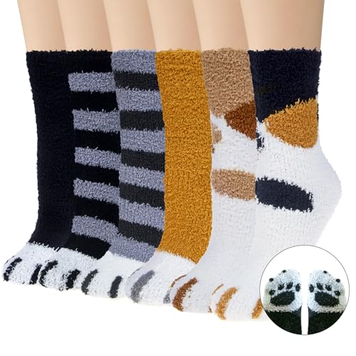 6 Pairs Womens Fuzzy Socks Winter Warm Soft Cozy Fluffy Microfiber House Sleeping Slipper Socks Christmas Gifts3