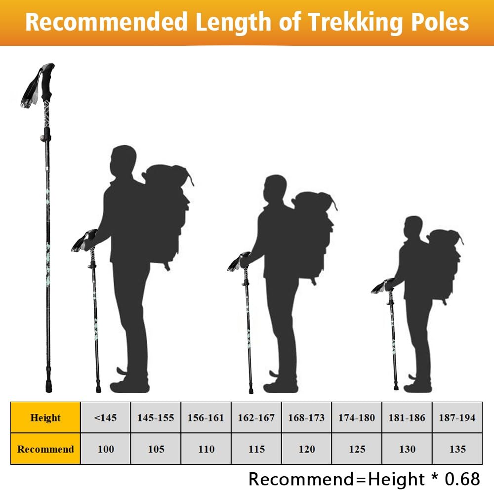 Kije do chodzenia, składane, 105-125 cm, damskie kijki do Nordic Walking, aluminiowe kijki trekkingowe, z 4 parami gumowych zderzaków, do trekkingu i wędrówek