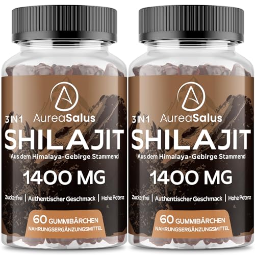 Gominolas de Shilajit 1400 mg, alta dosis, sin azúcar | Suplemento premium del Himalaya con ácido fúlvico y oligoelementos, 120 gominolas veganas