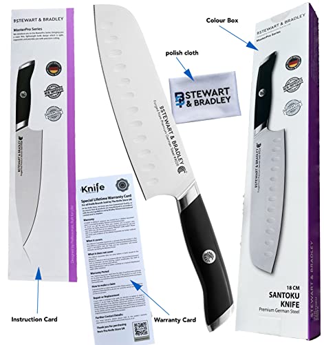 STEWART & BRADLEY MasterPro Series Santoku Knife – 18cm (7-Inch) Full Tang German Steel Kitchen Knife with Ergonomic Handle – Precision Engineered for Slicing, Dicing, Mincing & Chopping - Image 4