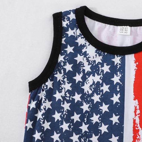 Image of Toddler Boys 4th of July Tank Cotton Kids American Flag Shirts Patriotic Sleeveless Tees Top 2-7 Years
