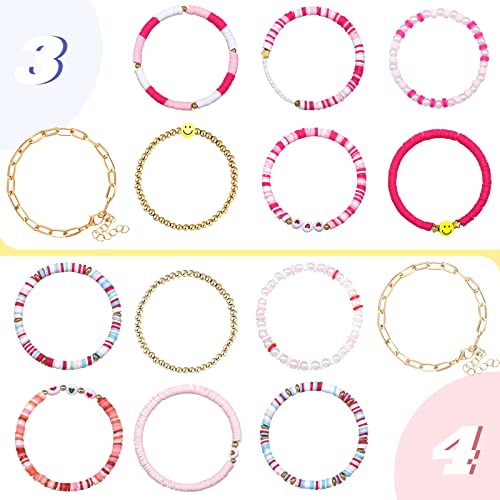Yaomiao 28 Pcs 4 Set Heishi Surfer Bracelets Colorful Preppy Smile Evil Eye Beaded Stretch Bracelets Friendship Clay Stackable Boho Disc Y2k Summer Beach Aesthetic Jewelry Set for Women Party Gifts3