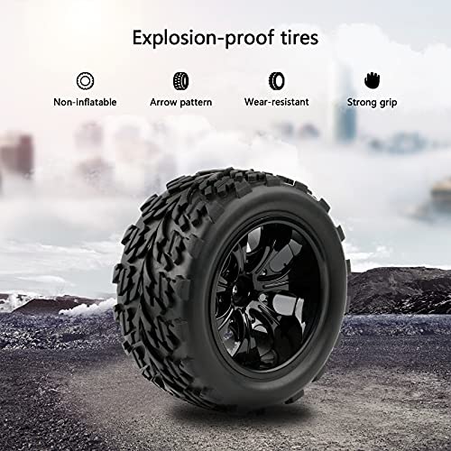 Rowiz 4Pcs Off Road 12Mm Hex Rc Wheels And Tires With M4 Lock Nuts Washers Wrench For 1/10 Monster Truck Traxxas Stampede Rustler Hsp Exceed Rc Infinitive #TOP4