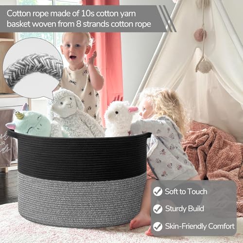 Image of INDRESSME XXXLarge Cotton Rope Basket Woven Baby Laundry Baskets Blanket Baskets Toy Basket with Handle Comforter Cushions Storage Bin Thread Laundry Hamper - 21.7 inch x 21.7 inch x 13.8 inch