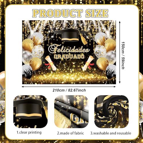 AIBIIN fondo graduación 7x5ft negro y dorado miniatura 2