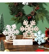 Christmas Snowflake Decor, White Snowflake Table Wood Signs, Winter Christmas Country Snowflake D...