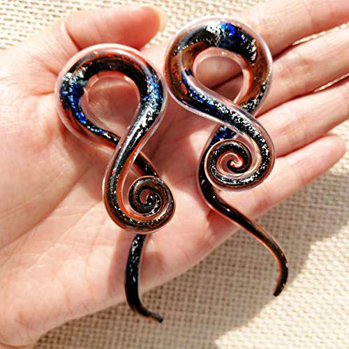 YOFANST Ear Stretching Glass Spiral Tapers Piercing Jewelry Ear Gauges 2pcs red Glitter, 0g(8mm)