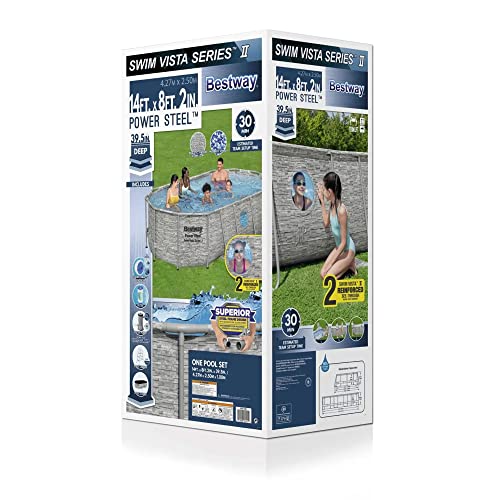 Bestway 56715E Power Steel Swim Vista 14' X 8'2" X 39.5" Outdoor Oval Above Ground Swimming Pool Set With 530 Gph Filter Pump, Cover, & Ladder #TOP3