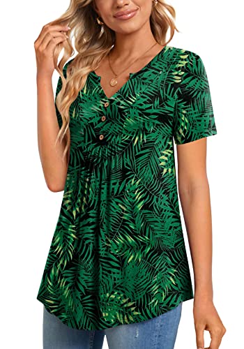 cathy womens short sleeve tunic tops henley shirt v neck button up blouse casual pleated basic pullover