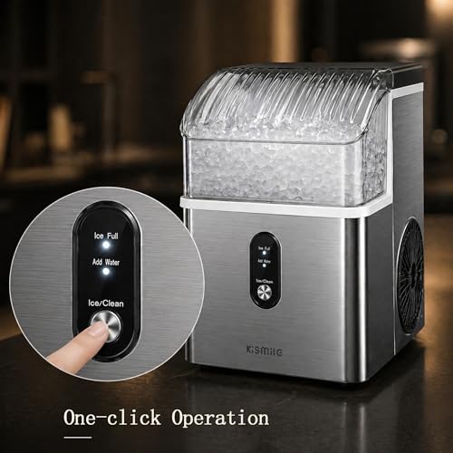 Image of Kismile Nugget Ice Maker Countertop, Sonic Ice Maker with 35Lbs /24H, First Ice in 7 Mins, 1.2L Water Tank, Ice Basket Holds 2.2Lbs, Self-Cleaning Pebble Ice Machine for Home Kitchen Office Bar(Silver)