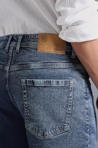 Image of INKD Men's Denim Shorts for Men - Mid-Rise | Cotton Rich | Regular Fit (Available in Plus Sizes)