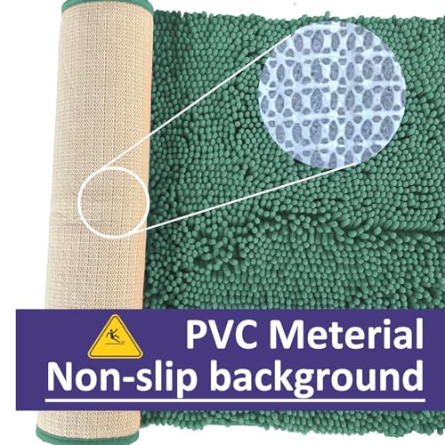 Image of RUN HELIX Dark Green Bath Rugs Set 3 Piece Bathroom Rug Non-Slip Bath Mats, Absorbent Shaggy Rugs, Machine Wash, Perfect Plush Bathroom Mats