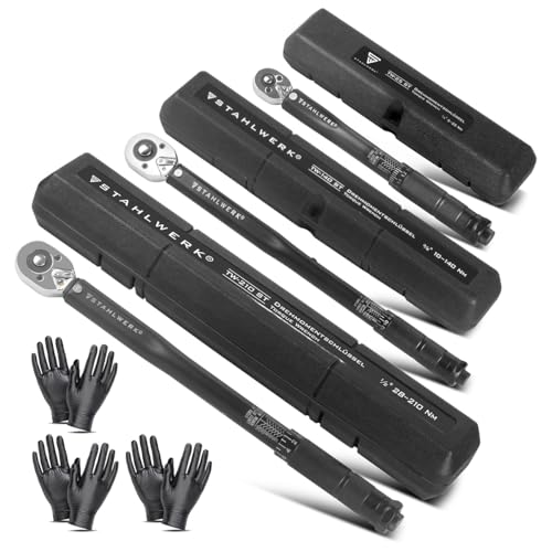 STAHLWERK Drehmomentschlüssel Dreierset 1/4, 3/8 & 1/2 bis 210 NM Umschaltknarre | Ratschenschlüssel | Ratsche | Knarre mit Mikrometerskala